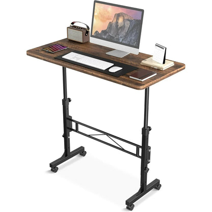 Small Standing Desk Adjustable Height, Mobile Stand Up Desk with Wheels, 32 Inch Portable Rolling Desk Small Computer Desk, Portable Laptop Desk Standing Table Rustic