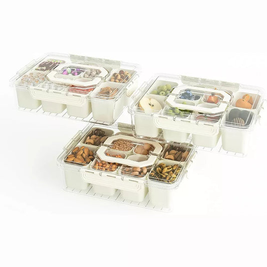 MaseiKar Divided Serving Tray with Lid, 8 Compartment Snack Box, Charcuterie Organizer, Snackle Box for Candy, Nuts, Fruits, Snacks