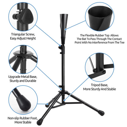 JASCOPRO Baseball Batting Tee, 27" to 43" with Tripod Stand Base, 2 Pcs Replaceable Rubber Tops
