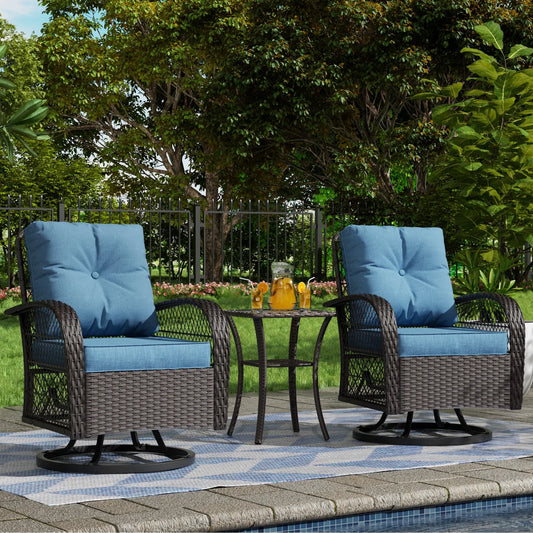 Poteban Outdoor Swivel Rocker Chairs, 3 Piece Patio Rocking Chairs with Padded Cushions Patio Bistro Furniture Set with Side Table for Porch Balcony Backyard