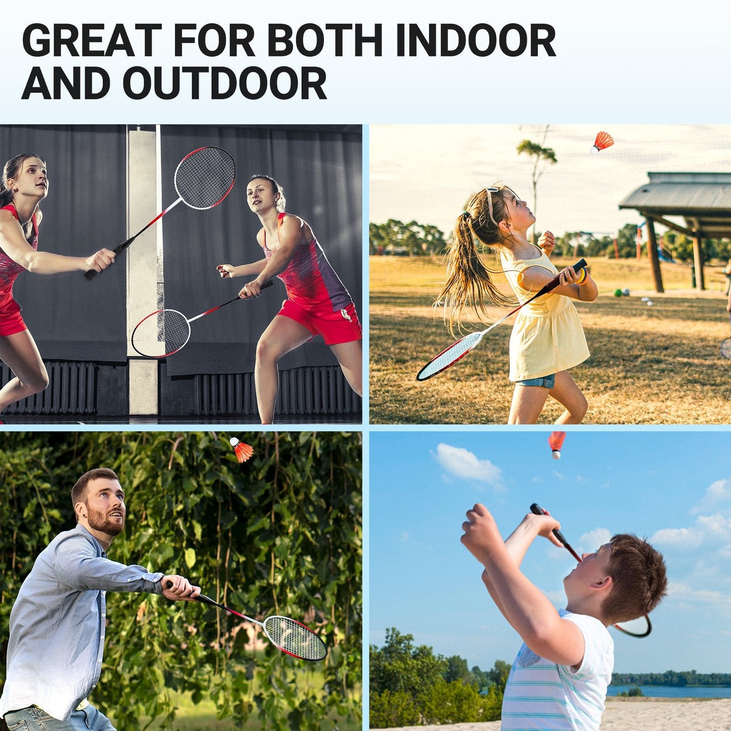 JASCOPRO Badminton Racket Set for 4 Players, 4 Racquets, 3 Shuttlecocks with Carry Bag