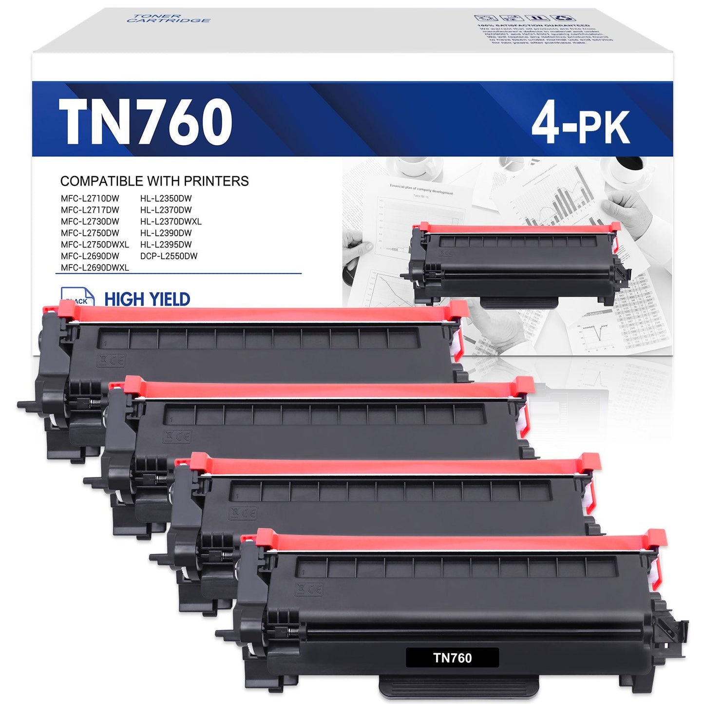 TN760 TN730 Toner Cartridge Compatible for Brother TN-760 TN760 TN-730 TN730 DCP-L2550DW HL-L2350DW MFC-L2710DW MFC-L2750DW HL-L2395DW HL-L2390DW MFC-L2690DW Printer Ink (Black, 4-Pack)