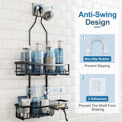 VANCORE Rustproof Shower Caddy over Shower Head - Height Adjustable Hanging Shower Caddy Shower Organizer with Hooks Shampoo Soap Holder
