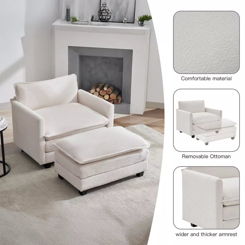 Hyleory 41.34  circle fleece Oversized Accent Chair, Sofa Chair with Ottoman and Large Seat , Modern Armchair for Bedroom Living Room