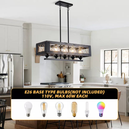 HBEZON 31.5  Pendant Light, 5 Light Height Adjustable Industrial Metal Chandelier for Kitchen Island, Dining Room, Foyer