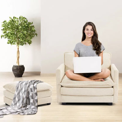 Hyleory Modern Corduroy Fabric Upholstered Accent Chair with Ottoman in