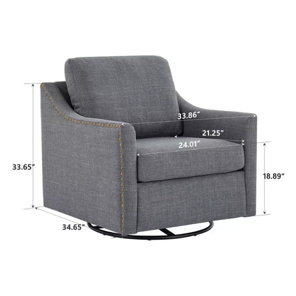 Hyleory Comfortable Linen Swivel Chair  Studded Accents, Smooth Rotation