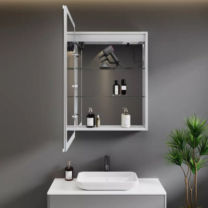 HBEZON LED Medicine Cabinet with Lights and Mirrors, Recess/Wall Mount Bathroom Cabinet, 3 Mode Lights, Dimmable, Anti Fog, Time Temp Display, Silver