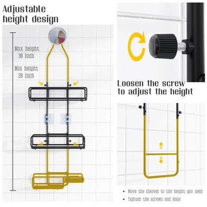 VANCORE Shower Caddy Hanging over Shower Head - Bathroom Shower Organizer Adjustable Rack for Tall Showerhead - Extra Large Storage Shelf for Big Shampoo Bottles with Soap Razor Holder