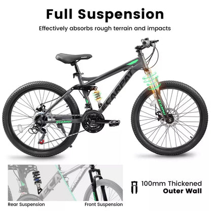 BestParts 24 Inch Mountain Bike for Adults Teens, Dual Suspension MTB Bicycle with 21-Speed & Disc Brakes, Trail Commuting Use, Grey