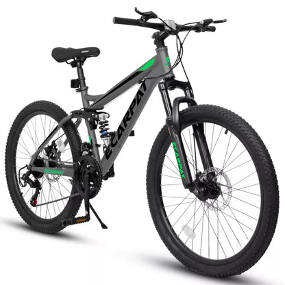 BestParts 26 Inch Mountain Bike for Adults Teens, Dual Suspension MTB Bicycle with 21-Speed & Disc Brakes, Trail Commuting Use, Gray Steel Frame