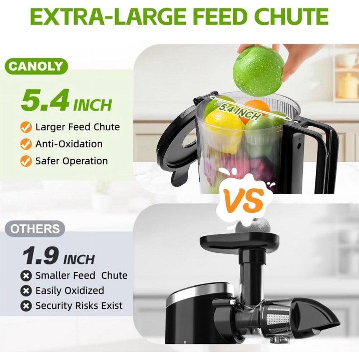 Cold Press Juicer, 5.4" Extra Large Feed Chute Fit Whole Fruits & Vegetables, 350W Professional Slow Masticating Juicer Machines, Easy to Clean