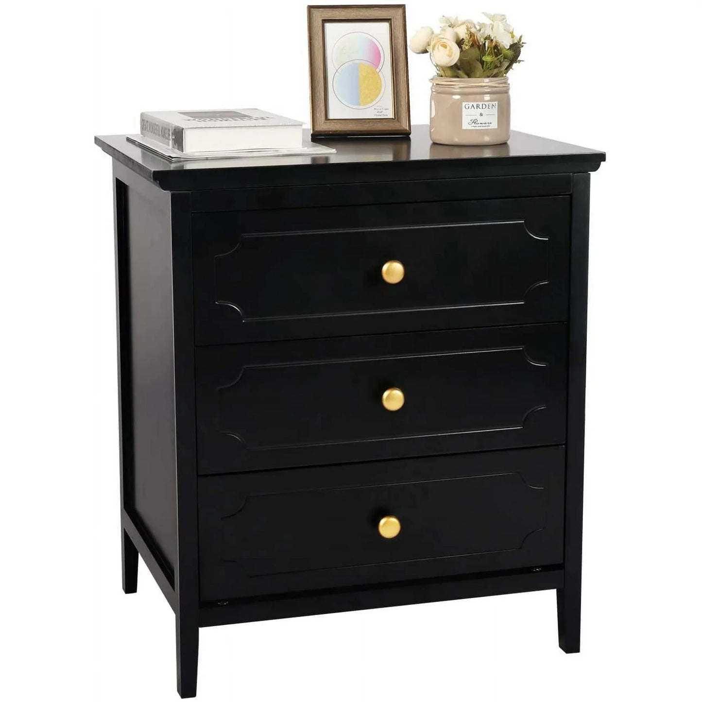 3 Drawer Nightstand Black Side Table Bedroom End Table for Living Room Bedroom with Storage 1 Set Bedroom Furniture