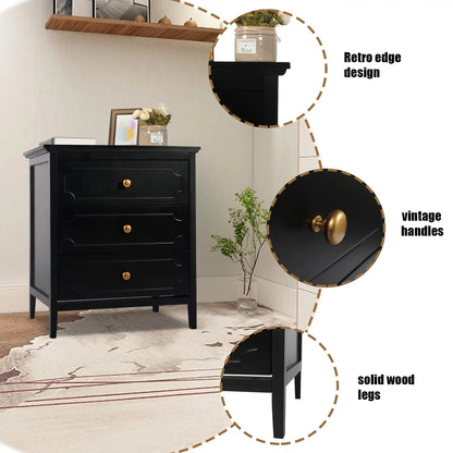 3 Drawer Nightstand Black Side Table Bedroom End Table for Living Room Bedroom with Storage 1 Set Bedroom Furniture