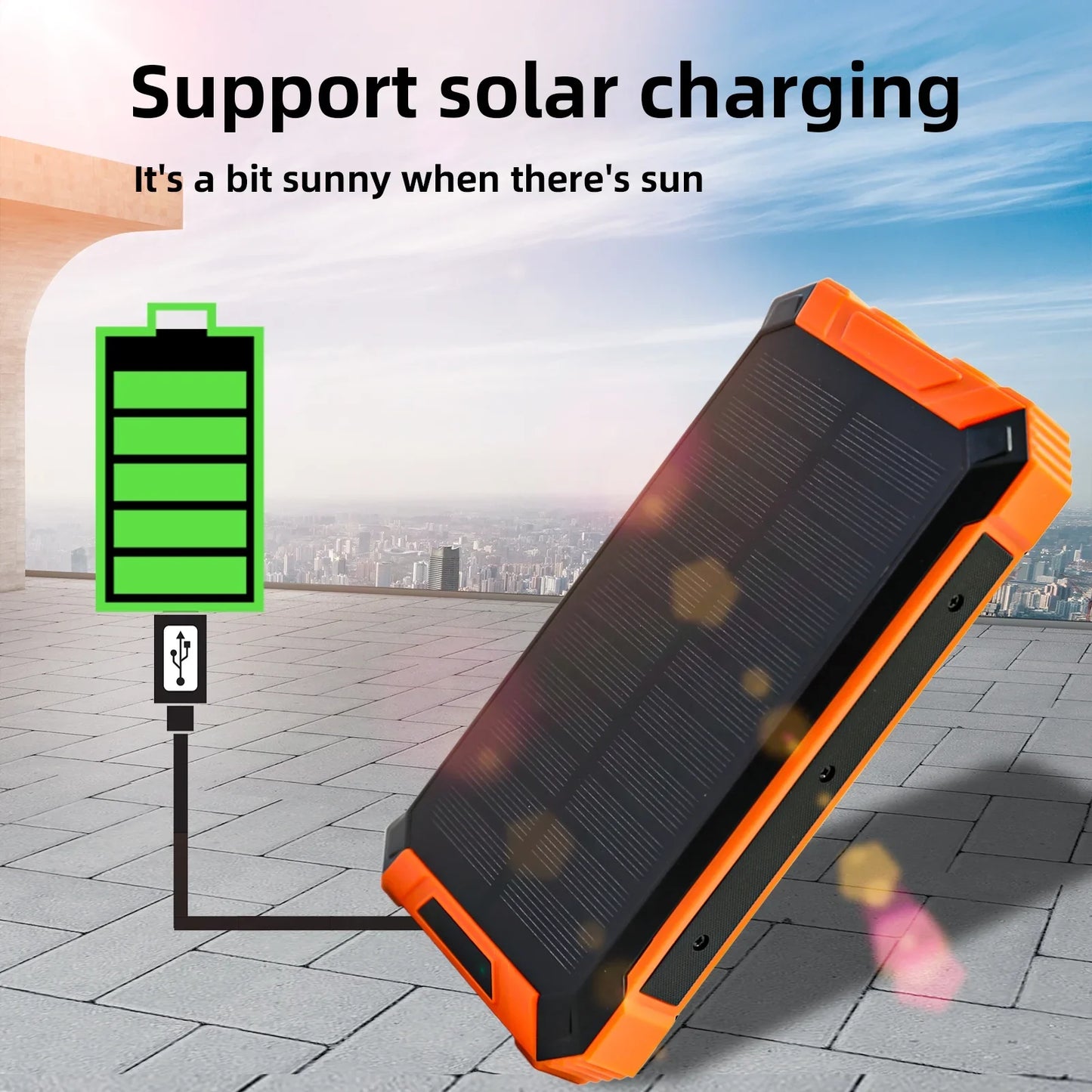 Baokaler 36000mAh Solar Power Bank Battery Pack Qi Wireless, Portable Wireless Charger with 4 Cables