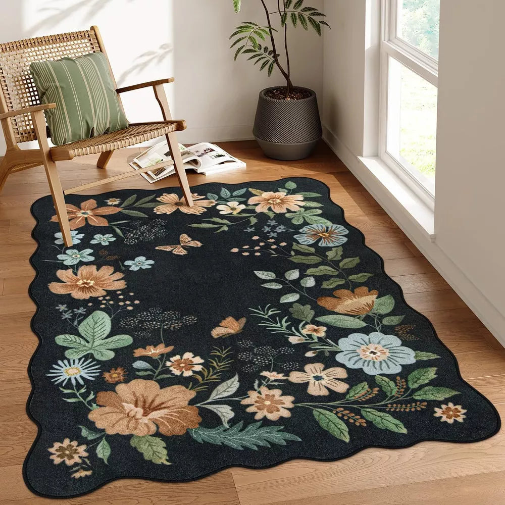 Lahome Machine Washable Floral Plant Floor Mat-Natural Bio-Printed Soft Rug for Living Room, Bedroom, or Entryway