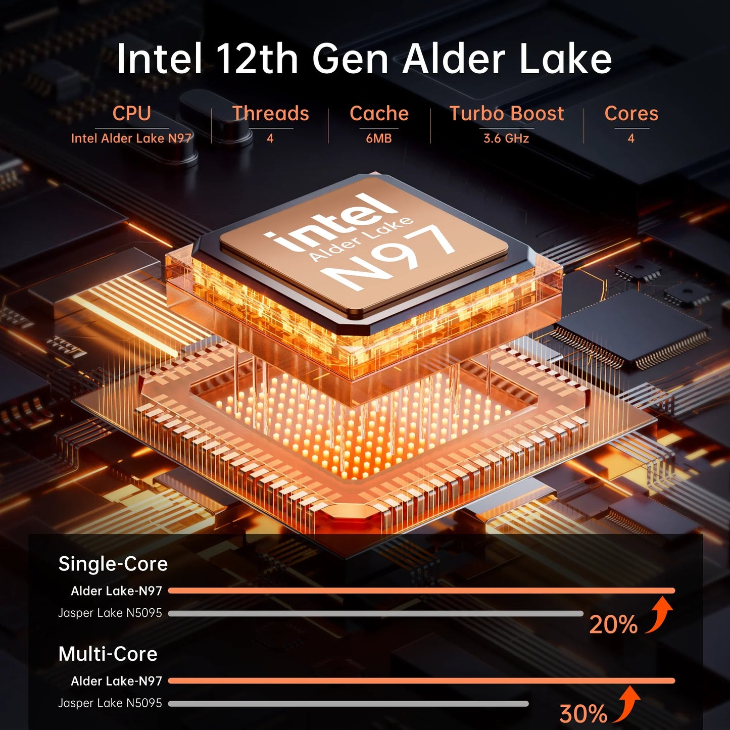 Laptop 15.6'' FHD Intel Alder Lake N97 up to 3.6GHz 16GB DDR4 512GB SSD with Windows 11