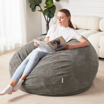 Homguava Bean Bag Chair: Teardrop Bean Bags with Memory Foam Filled, Compact Beanbag Chairs Soft Sofa with Corduroy Cover (Grey)