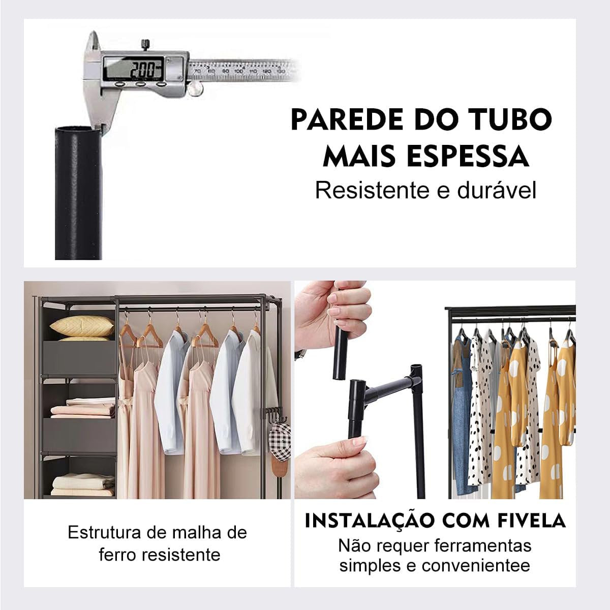 Clothes Rack, Portable Closet, Freestanding Closet Organizer with Curtain, 4 Tier Garment Rack for Bed Room, Black