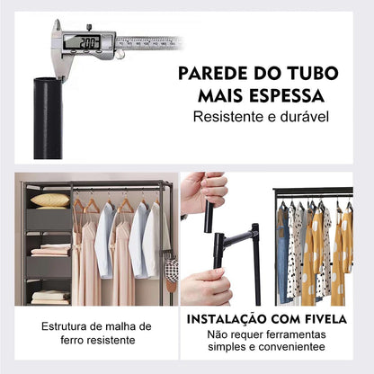 Clothes Rack, Portable Closet, Freestanding Closet Organizer with Curtain, 4 Tier Garment Rack for Bed Room, Black