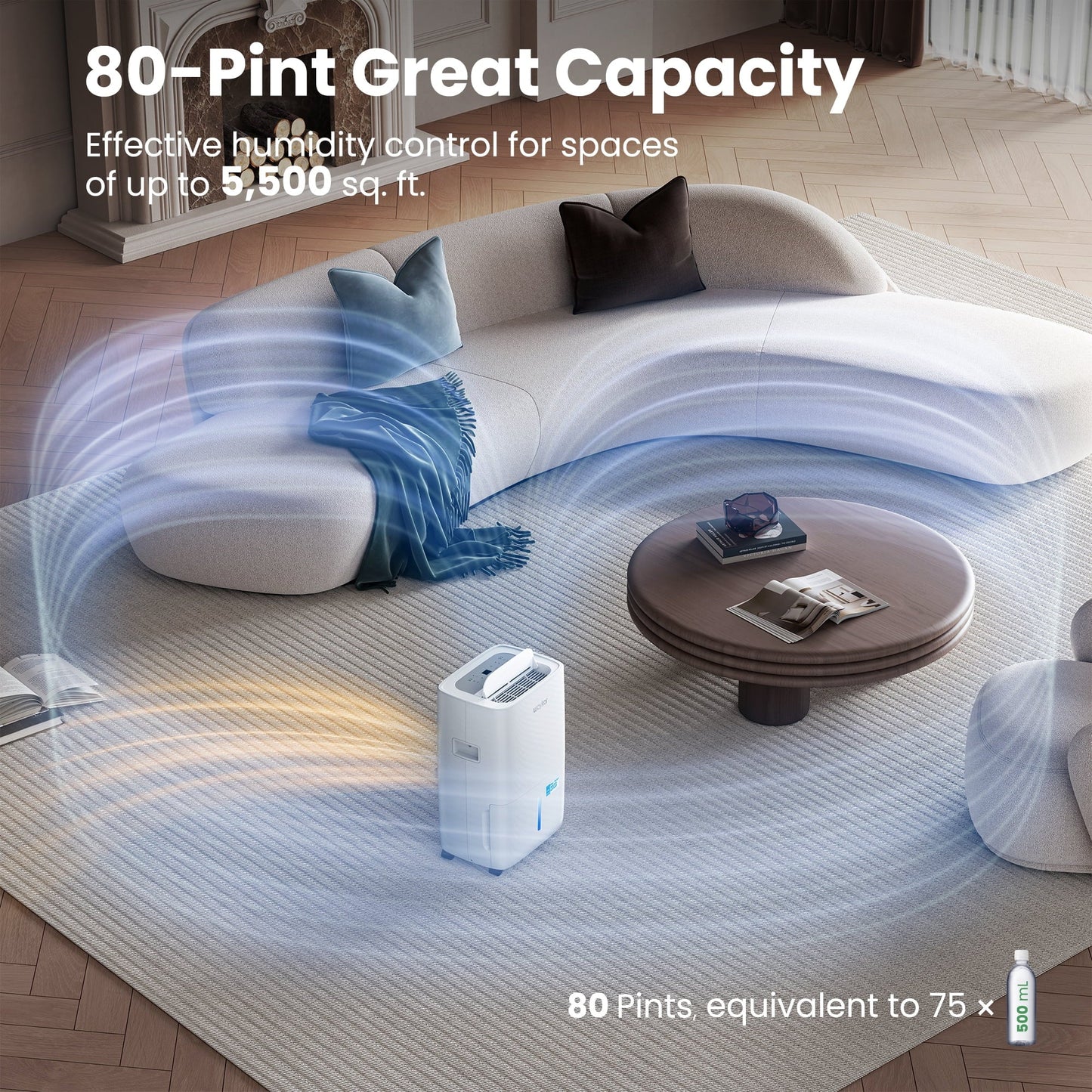 Sitvon Energy Star Dehumidifier 80 Pint for 5500 Sq ft for Basements, Large Room, Home, Bathroom, Dehumidifier with Drain Hose Intelligent Humidity Control (95 ¨H, 95% RH)