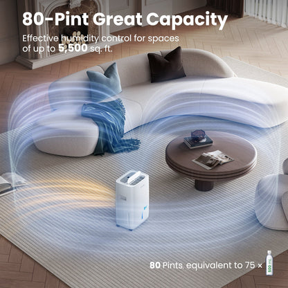 Sitvon Energy Star Dehumidifier 80 Pint for 5500 Sq ft for Basements, Large Room, Home, Bathroom, Dehumidifier with Drain Hose Intelligent Humidity Control (95 ¨H, 95% RH)