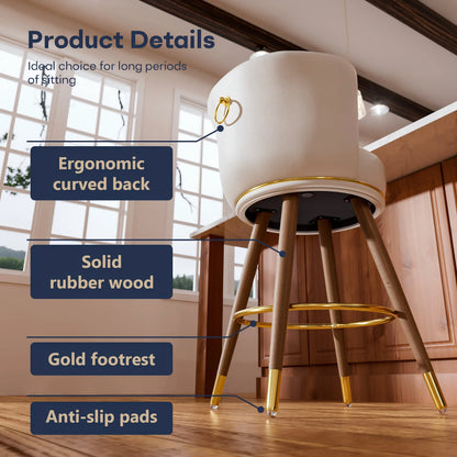 HomeZeer Furniture Round Leather Swivel Low Back Pedestal Bar Stool, White (Set of 4)