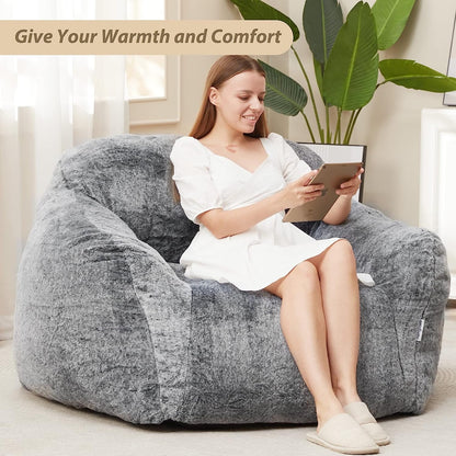 HOMGUAVA Giant Bean Bag Chair for Adults, Large Lazy Beanbag Sofa with Armrests & High-Density Foam for Living Room & Bedroom, Gray