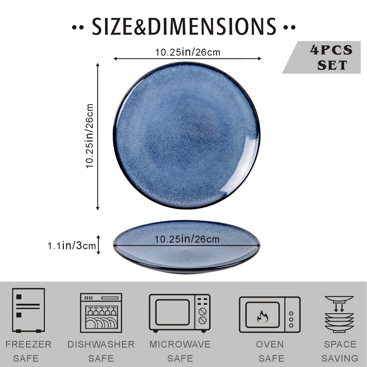 UNICASA Ceramic Dinner Plates 10.25 Inch Round Porcelain Plates,Dish Set for Lunch,Party Wedding,Restaurant,Microwave,Oven, Dishwasher Safe Plates Set of 4