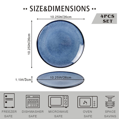 UNICASA Ceramic Dinner Plates 10.25 Inch Round Porcelain Plates,Dish Set for Lunch,Party Wedding,Restaurant,Microwave,Oven, Dishwasher Safe Plates Set of 4