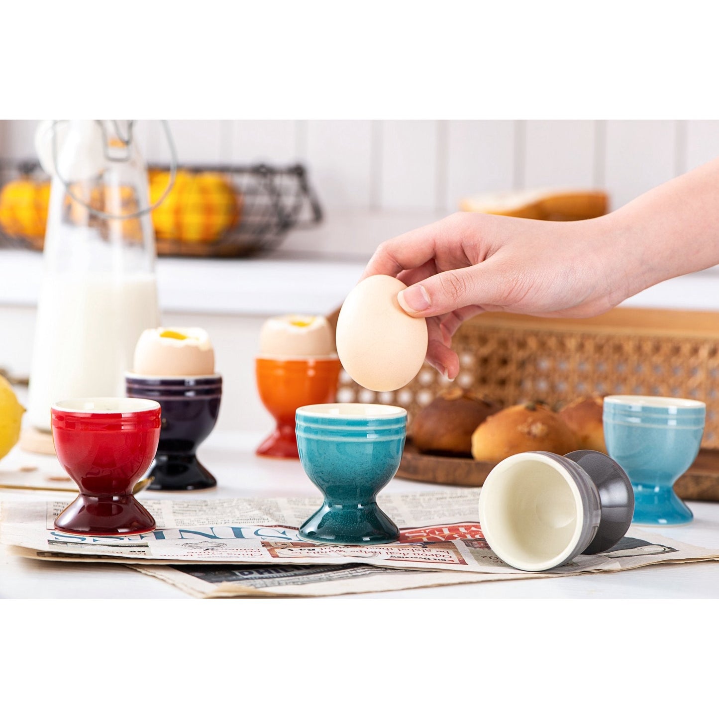 UNICASA Ceramic Egg Cups Set 6Pcs,Ceramic Colorful Egg Stand Holders for Hard Boiled Eggs Microwave & Dishwasher Safe