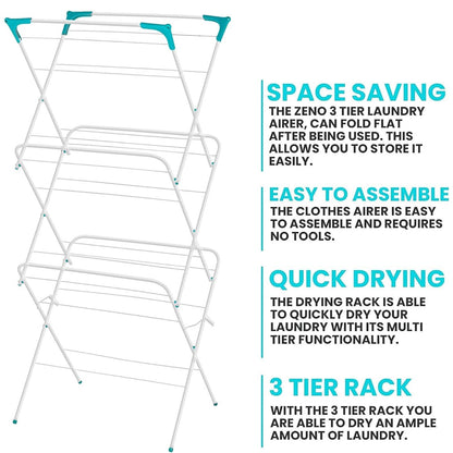 3 Tier Clothes Drying Rack, Foldable Laundry Clothes Drying Rack Stand, Collapsible for Storage