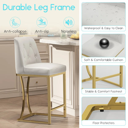 HomeZeer Counter Height Bar Stools Set of 4, Bar Stools with Back and Sliver Metal Frame, 24" Barstools with Footrest, Upholstered PU Leather Counter Stool Chairs for Kitchen Island,White