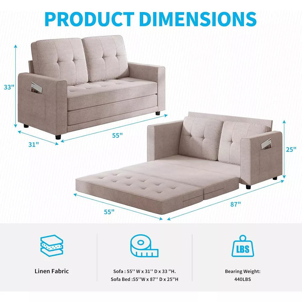 Mjkone Pull Out Sofa Bed, 3-in-1 Loveseat Sleeper Sofa Bed