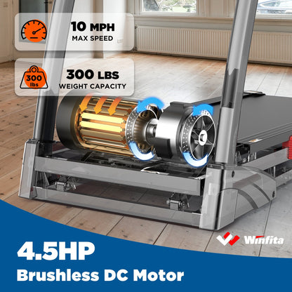 Auto Incline Treadmill 300 lb Capacity, Folding Treadmill for Home, Portable Running Walking Machine with LCD Display, Audio Speaker, App, Preset Programs