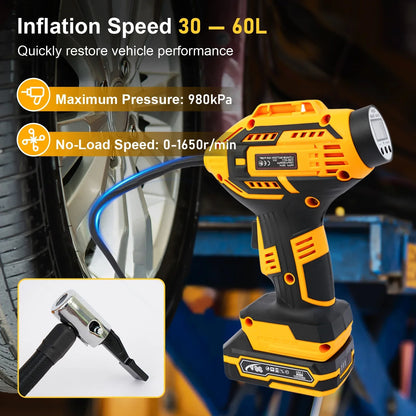 Baokaler Cordless Tire Inflator Air Compressorfor Cars Motorcycles, 20V Portable Car Air Pump with Rechargeable Battery and Charger, Yellow