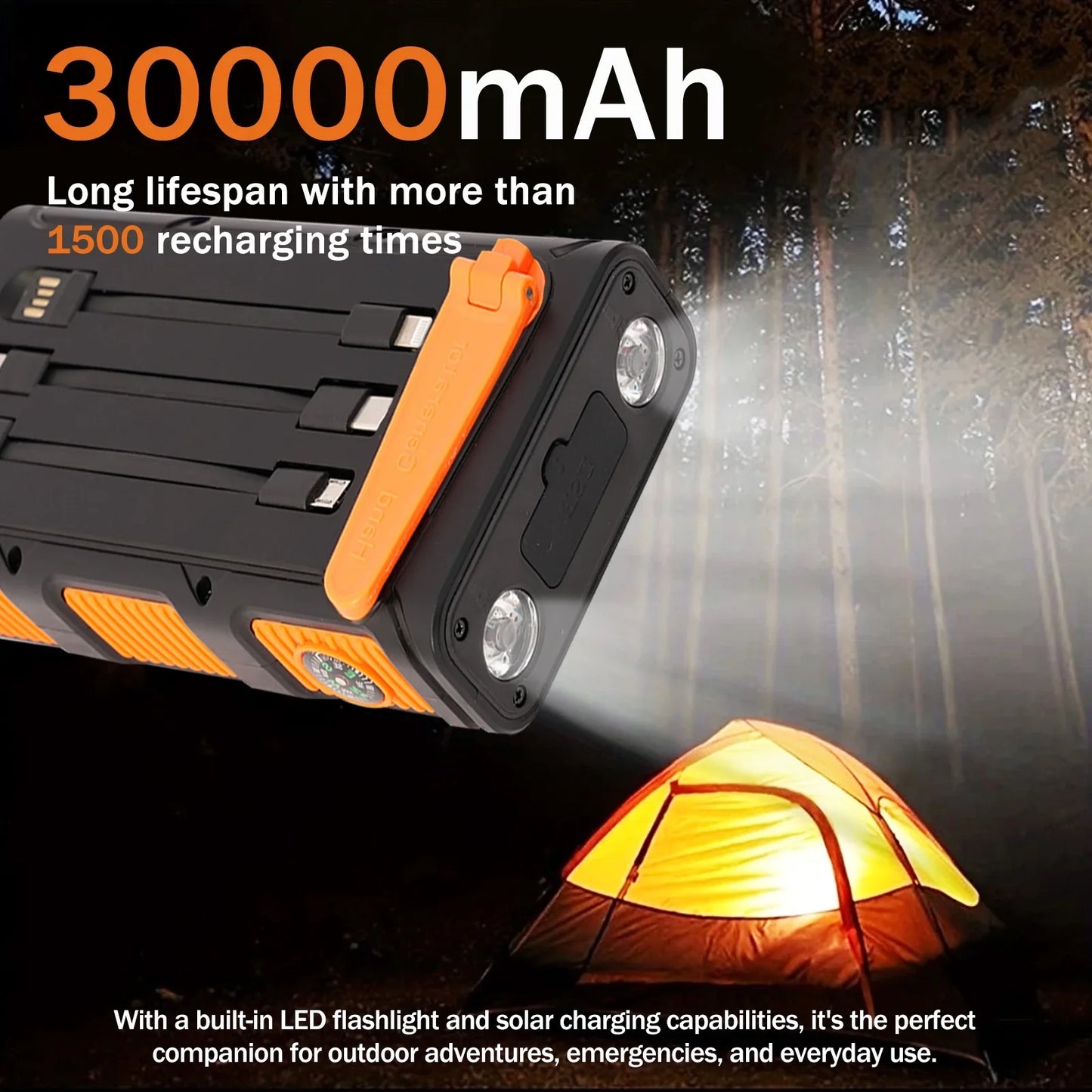 Power Bank Wireless Charger 3000mAh, 20W Fast Charging Power Bank for All Mobile Devices Three Inputs Solar Portable Charger with Dual Flashlights for Outdoor, Camping, Travel