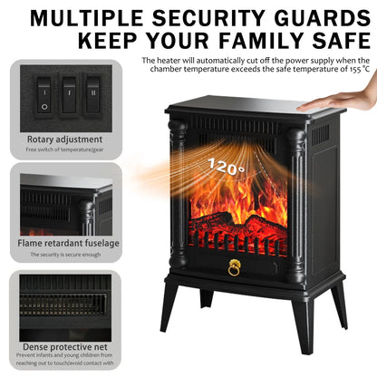 Baokaler 1500W Electric Fireplace Heater, 1300 sq ft Infrared Electric Fireplace with Realistic 3D Flame Effect, Electric Heater with Overheat Protection for Home Bedroom Office