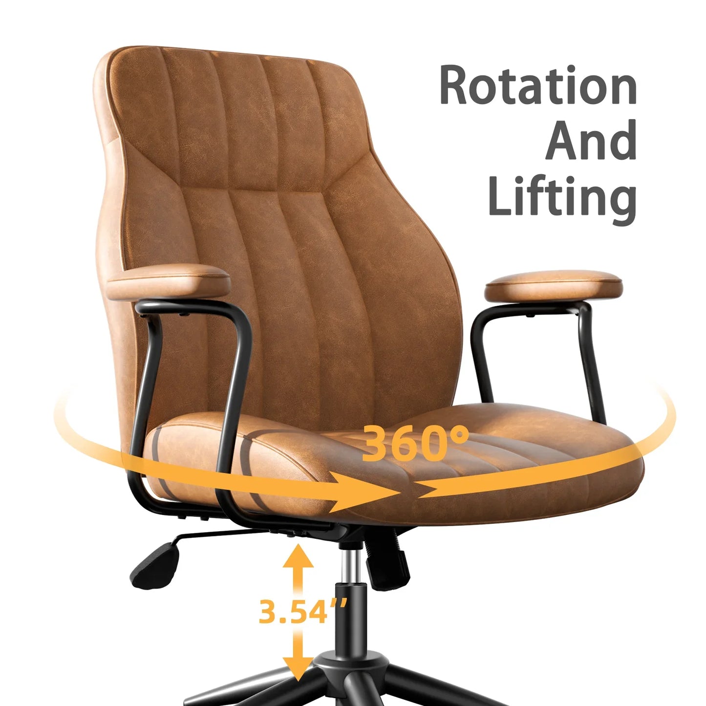 HomeZeer Executive Office Chair, Leather Desk Chairs with Wheels, Ergonomic Desk Chair with Arms,Reclining Computer Chair with Lumbar Support, Brown
