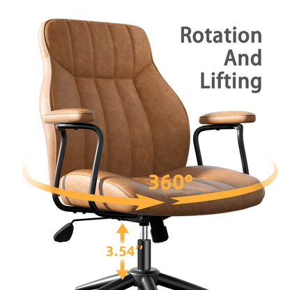 HomeZeer Executive Office Chair, Leather Desk Chairs with Wheels, Ergonomic Desk Chair with Arms,Reclining Computer Chair with Lumbar Support, Brown