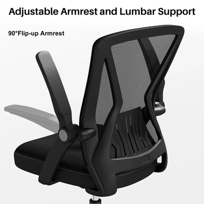 HomeZeer Mid Back Office Desk Chair, Swivel Computer Desk Chair with Lumbar Support, Mesh Home Office Chair with Flip Up Armrest, Black