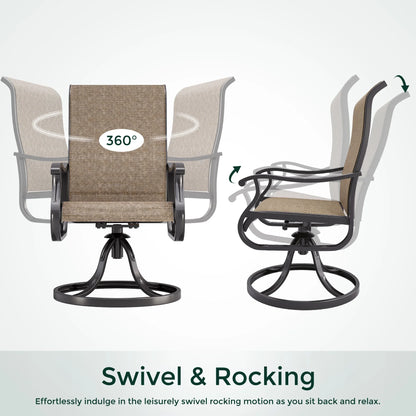 ECOPATIO Patio Swivel Chairs Set of 2, Outdoor Dining Chairs High Back All Weather Breathable Textilene Outdoor Swivel Chairs with Metal Rocking Frame for Lawn Garden Backyard Deck, Khaki