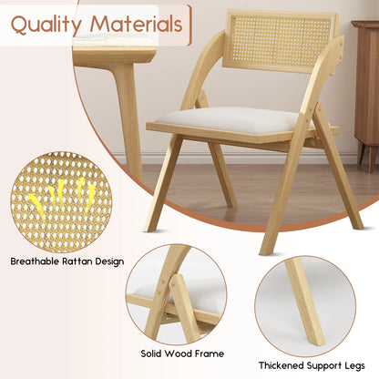 HomeZeer Folding Dining Chairs Set of 4, Foldable Rattan Folding Chairs with Padded Cushion, Modern Mid Century Rattan Dining Room Chairs, Foldable Kitchen Chairs for Small Space, No Assembly, Beige