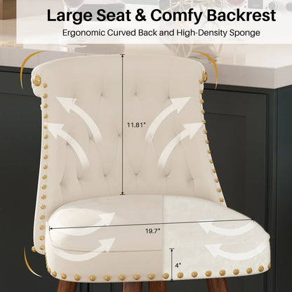 HomeZeer 24" Bar Stools Set of 4, Swivel Counter Height Bar Stools with Back and Footrest, Velvet Upholstered Bar stools with Solid Wood Legs, Button Tufted Barstools for Kitchen Island,Beige