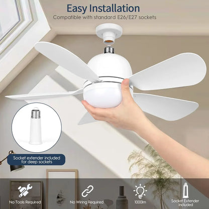 Socket Fan Light 19Inch, Dimmable Small Ceiling Fan with Light and Remote