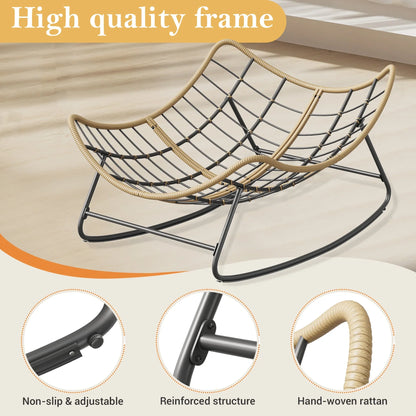 Poteban Outdoor Rocking Chair, Indoor Papasan Chair, Oversized Egg Rocking Chair with Thick Cushion, Rattan Wicker Rocker Lounge Chair for Bedroom, Living Room, Patio, Garden, Porch (Light Grey)