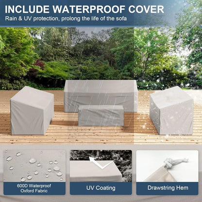 Ecopatio 7 Metal Classic Style Outdoor Conversation Sets with Chairs, Khaki