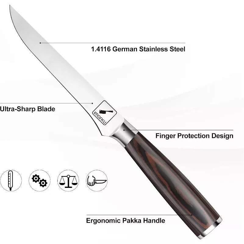 imarku Boning Knife, German High Carbon Stainless Steel Professional Grade Boning Fillet Knife, 6-Inch Deboning Knife, Pakkawood Handle