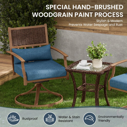 ECOPATIO Patio Swivel Chairs Set of 2, All Weather Swivel Rocker Chairs with Hand-Painted Metal Frame, for Backyard Deck Lawn (Blue)