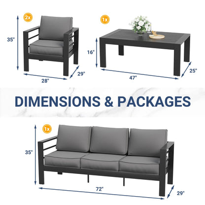 ECOPATIO Aluminum Patio Furniture Set, 6 Pcs Modern Outdoor Sofa Sets, Outdoor Sectional Patio Conversation Set with Coffee Table for Backyard, Poolside, Dark Grey